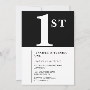 Elegant 1st birthday invitation Black White Girl