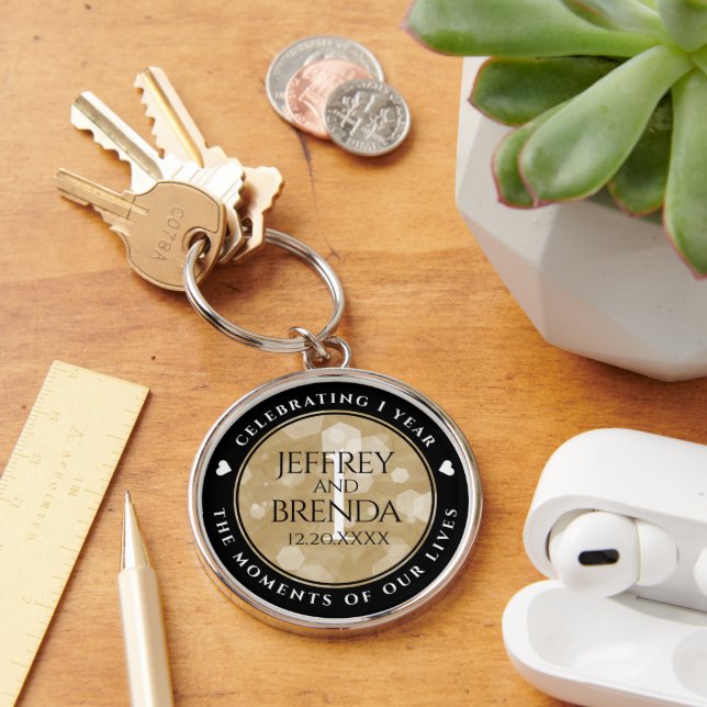Elegant 1st Paper Wedding Anniversary Celebration Key Ring (Desk)