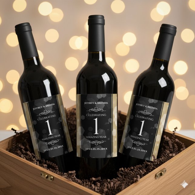 Elegant 1st Paper Wedding Anniversary Celebration Wine Label (1st Paper Wedding Anniversary Wine/Liquor Drink Labels Cover Photo)