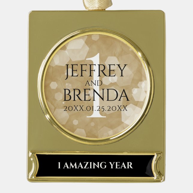 Elegant 1st Paper Wedding Anniversary Gold Plated Banner Ornament (Front)