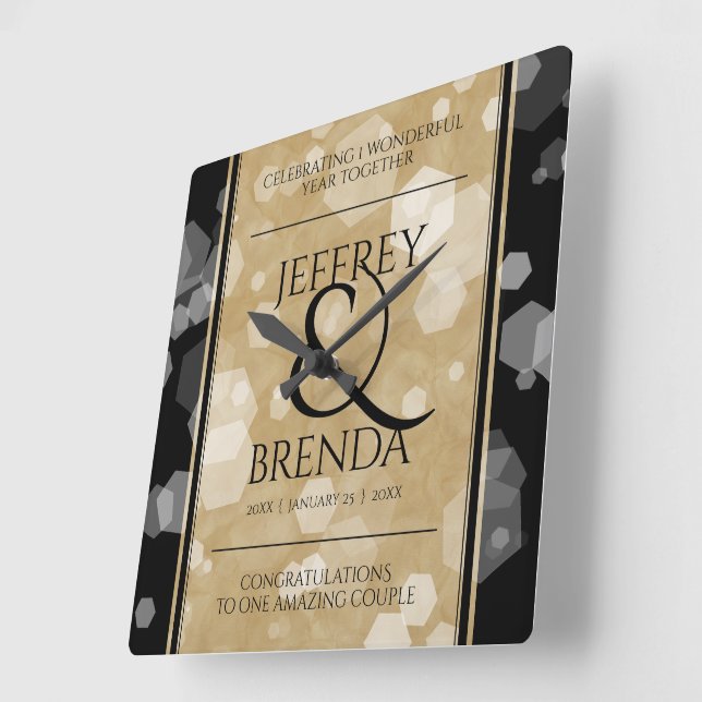 Elegant 1st Paper Wedding Anniversary Square Wall Clock (Angle)