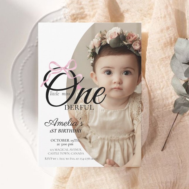 Elegant 1st Photo Bow Birthday Girly Party Invitation (Creator Uploaded)