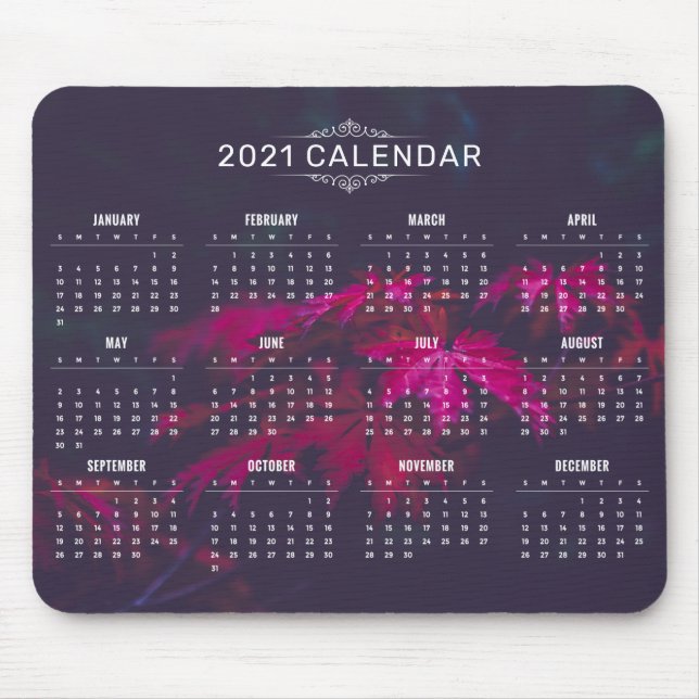 Elegant 2021 Calendar on Maple Leaves | Mousepad (Front)
