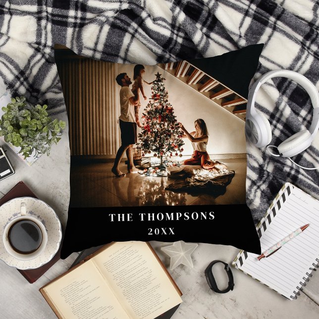 Elegant 2023 Family Photo Minimalist Black Modern Cushion (Creator Uploaded)