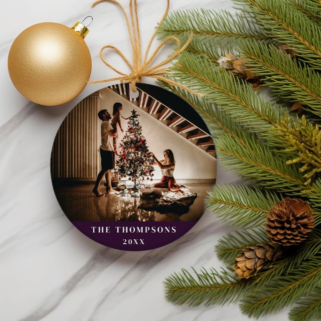 Elegant 2023 Family Photo Minimalist Purple Modern Ceramic Ornament (Creator Uploaded)