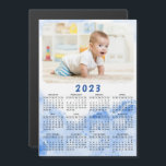 Elegant 2023 Magnetic Photo Calendar Blue White<br><div class="desc">This modern elegant 2023 magnetic calendar is easy to customise with a personal photo to create a unique keepsake for your loved ones. The blue and white design with your picture is cute for costal style interiors, and is a practical gift idea. Click "Personalise this template" and change the photo...</div>