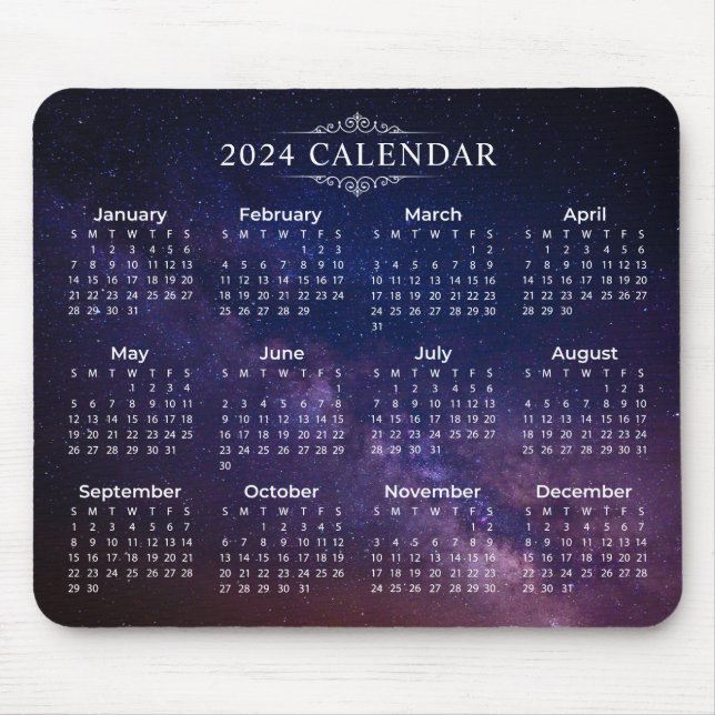 Elegant 2024 Calendar on Milky Way | Mousepad (Front)