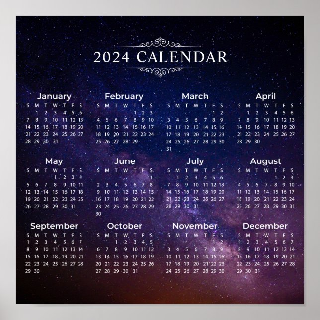 Elegant 2024 Calendar on Milky Way | Poster (Front)