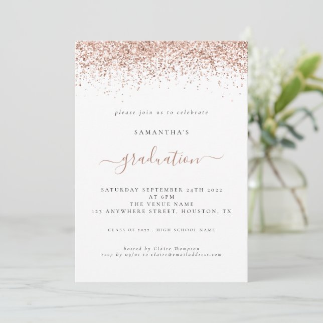 Elegant 2024 Graduation Rose Gold Glitter Invitation (Standing Front)