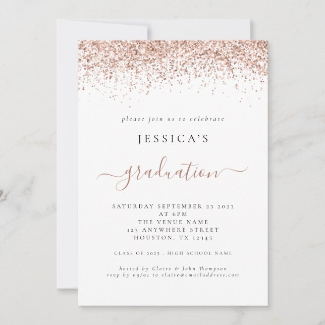 Elegant 2024 Graduation Rose Gold Glitter Invitation (Front)