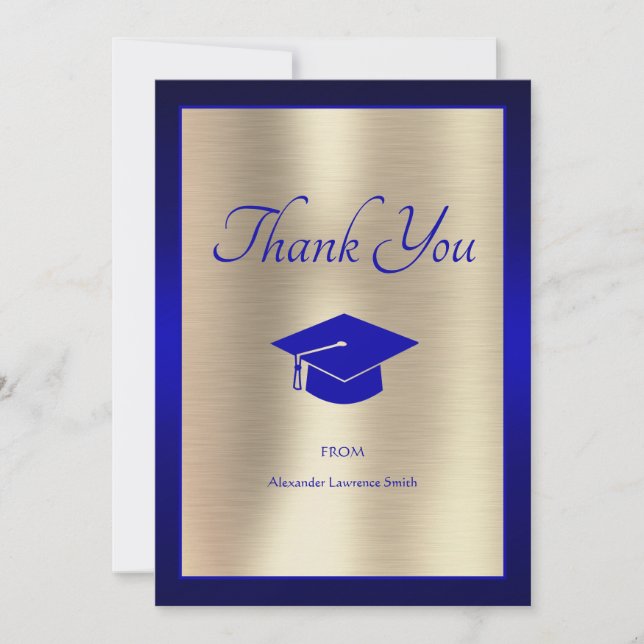 Elegant 2024 Graduation Thank You Script Blue Gold (Front)