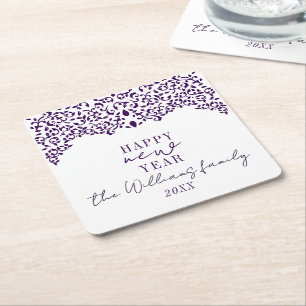 Elegant 2026 New Year’s Eve Party Vintage Floral Square Paper Coaster