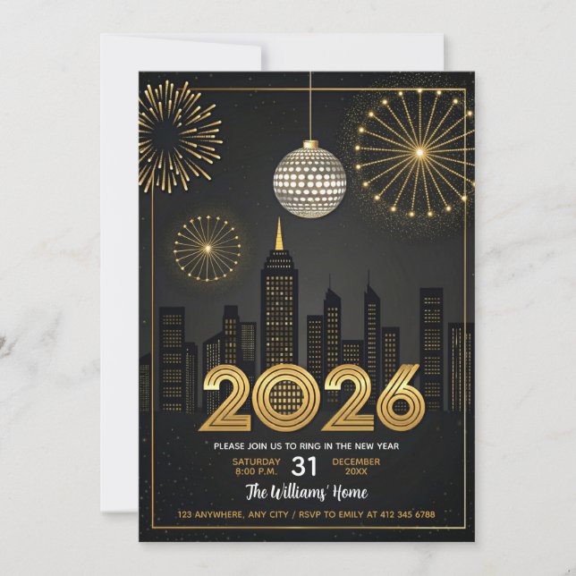 Elegant 2026 New Year's Eve -  Party Gold Glitter  Invitation (Front)