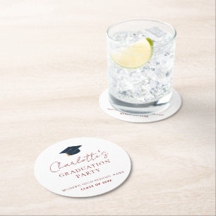 Elegant 2026 Senior Name Graduation Party Round Paper Coaster