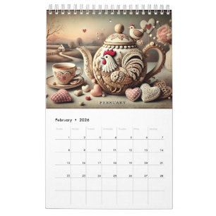 Elegant 2027 Pretty Chicken Teapots Calendar - Fun