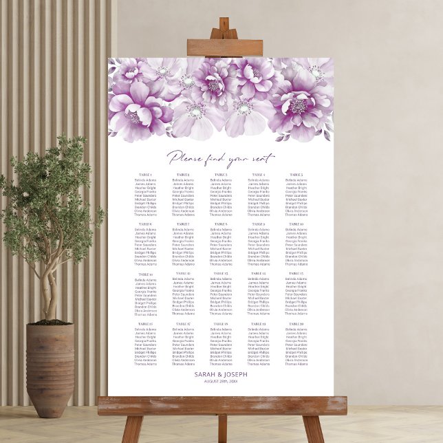 Elegant 20 Table Pink Floral Wedding Seating Chart (Creator Uploaded)