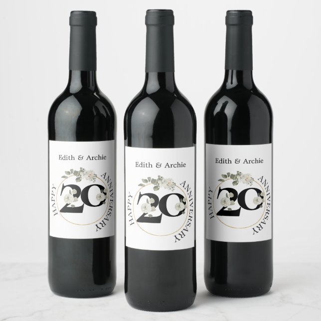 Elegant 20 year ANNIVERSARY  Wine Wine Label (Bottles)