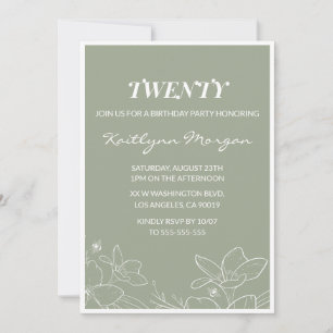 Elegant 20th birthday invitations Floral Green
