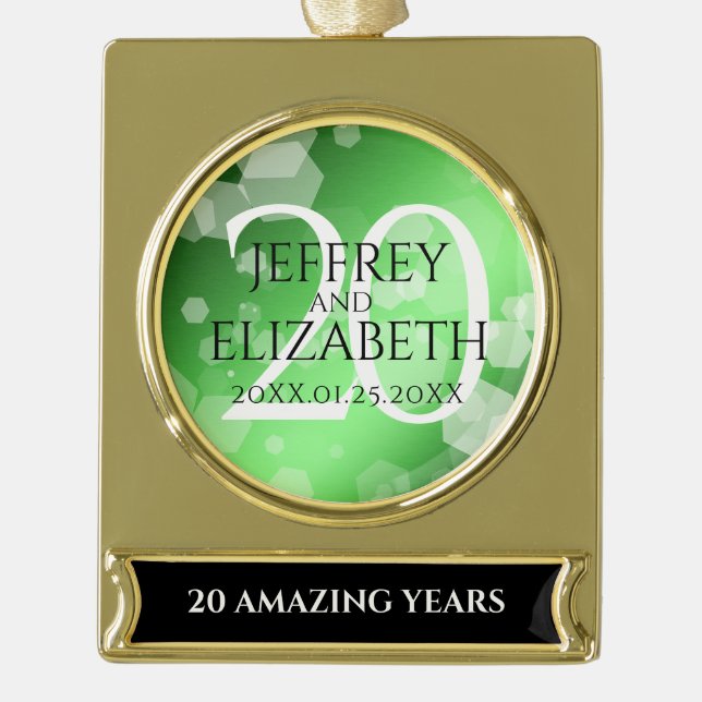 Elegant 20th Emerald Wedding Anniversary Gold Plated Banner Ornament (Front)