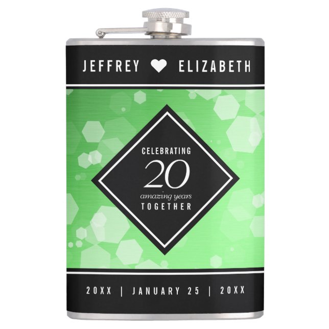 Elegant 20th Emerald Wedding Anniversary Hip Flask (Front)