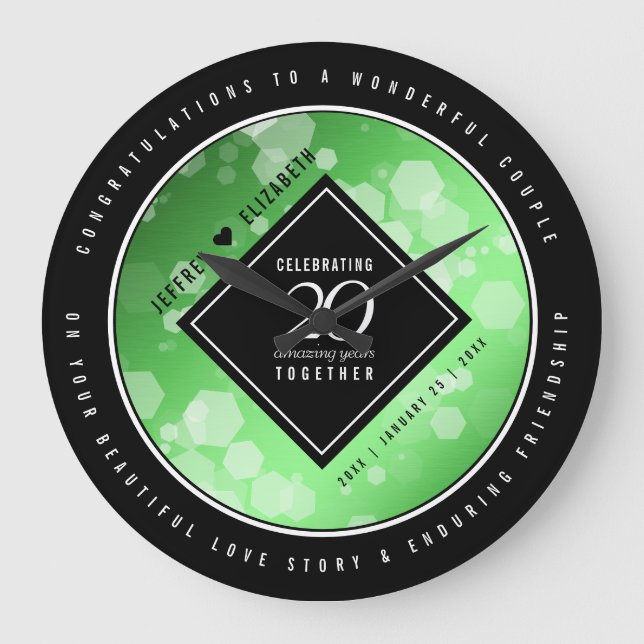 Elegant 20th Emerald Wedding Anniversary Large Clock (Front)