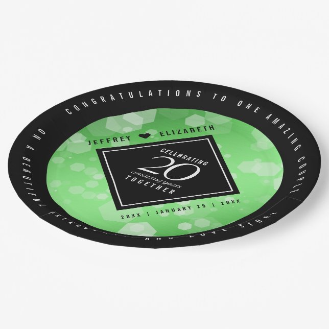 Elegant 20th Emerald Wedding Anniversary Paper Plate (Angled)