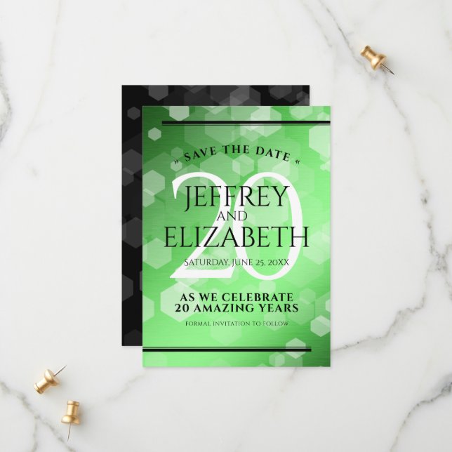 Elegant 20th Emerald Wedding Anniversary Save The Date (Front/Back In Situ)