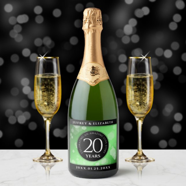 Elegant 20th Emerald Wedding Anniversary Sparkling Wine Label (Creator Uploaded)