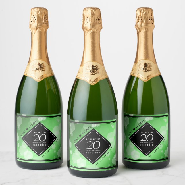 Elegant 20th Emerald Wedding Anniversary Sparkling Wine Label (Bottles)