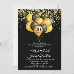 Elegant 20th Wedding Anniversary Gold And Black Invitation