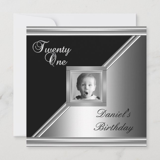 Elegant 21st 21 Birthday Party Black Silver Deco 4 Invitation (Front)
