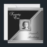 Elegant 21st 21 Birthday Party Black Silver Deco 4 Invitation<br><div class="desc">Elegant 21st 21 Birthday Party Black Silver Deco. Add Your Photo</div>