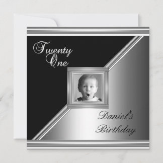 Elegant 21st 21 Birthday Party Black Silver Deco 4 Invitation