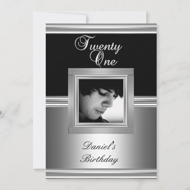 Elegant 21st 21 Birthday Party Black Silver Deco 5 Invitation (Front)