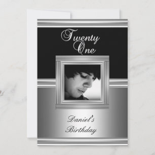Elegant 21st 21 Birthday Party Black Silver Deco 5 Invitation