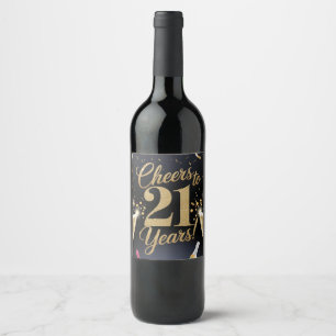 "Elegant 21st Birthday Design – Gold Glitter Wine Label