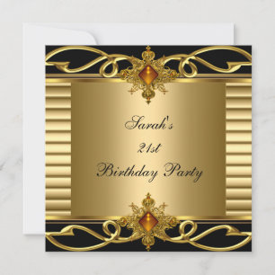 Elegant 21st Birthday Gold Black Art Deco Jewel Invitation