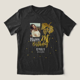 Elegant 21st Birthday Gold Foliage Photo Party Tri-Blend Shirt