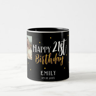 Elegant 21st Birthday Gold Foliage Photo Party Two-Tone Coffee Mug