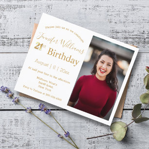 elegant 21st birthday  golden photo invitation
