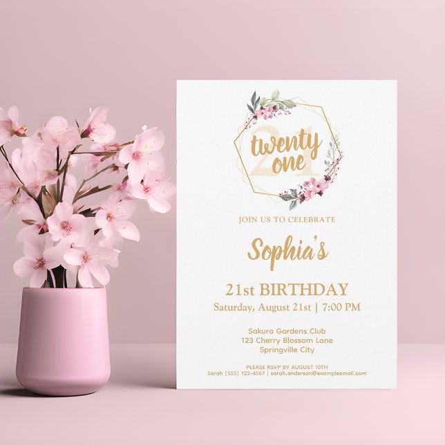Elegant 21st Birthday Invitations - Floral Charm (Elegant 21st Birthday Invitations - Blossom into a Celebration of Elegance 🌸🎉)