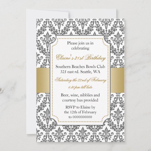 Elegant 21st Birthday party Invitation (Front)