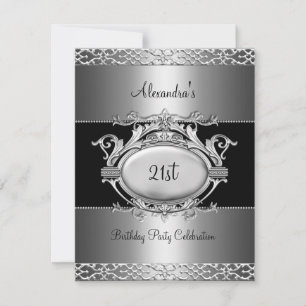 Elegant 21st Birthday Party Silver Black Invitation