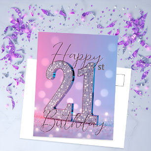 Elegant 21st Birthday Pastel Hues Glitter Diamond Postcard