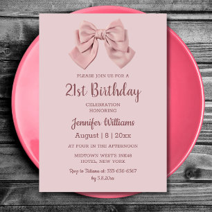 elegant 21st birthday pink bow minimalist arch invitation