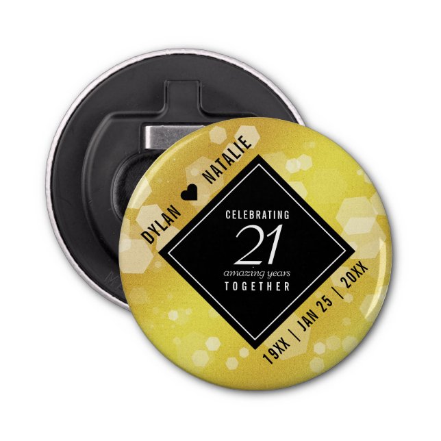 Elegant 21st Brass Wedding Anniversary Celebration Bottle Opener (Front)