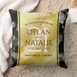 Elegant 21st Brass Wedding Anniversary Celebration Cushion