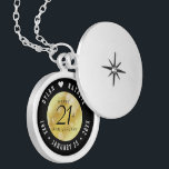 Elegant 21st Brass Wedding Anniversary Celebration Locket Necklace<br><div class="desc">Commemorate the 21st wedding anniversary with this elegant locket! Elegant black and white lettering with hexagonal confetti on a brass foil background add a memorable touch for this special occasion and extraordinary milestone. Customise with the happy couple's names, and dates for their brass anniversary. Design © W.H. Sim, All Rights...</div>