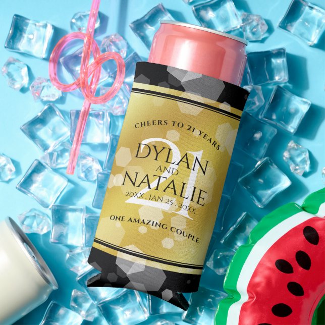 Elegant 21st Brass Wedding Anniversary Celebration Seltzer Can Cooler (In Situ Summer)