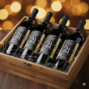 Elegant 21st Brass Wedding Anniversary Celebration Wine Label